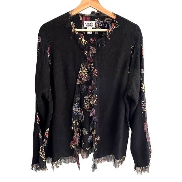 Vintage Chico's Design Women's Artsy Cardigan Size 3 (XL) Silk Wool Boho Tribal - Picture 1 of 8